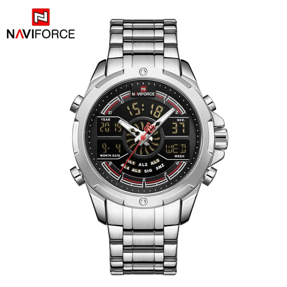 NAVIFORCE Men NF9170 Multifunctional Digit Luxury Gold Stainless Steel Luminous Sports Watch