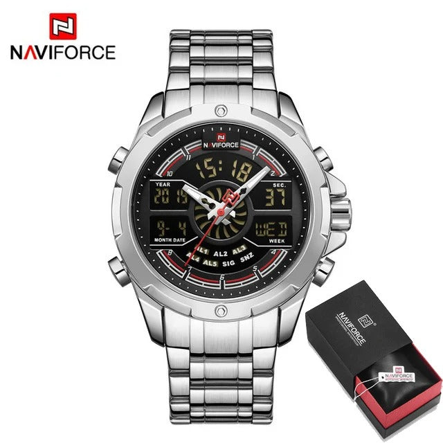 NAVIFORCE Men NF9170 Multifunctional Digit Luxury Gold Stainless Steel Luminous Sports Watch