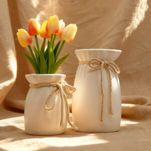 Elegant Bow Decorative Vase Set – 2 Pieces