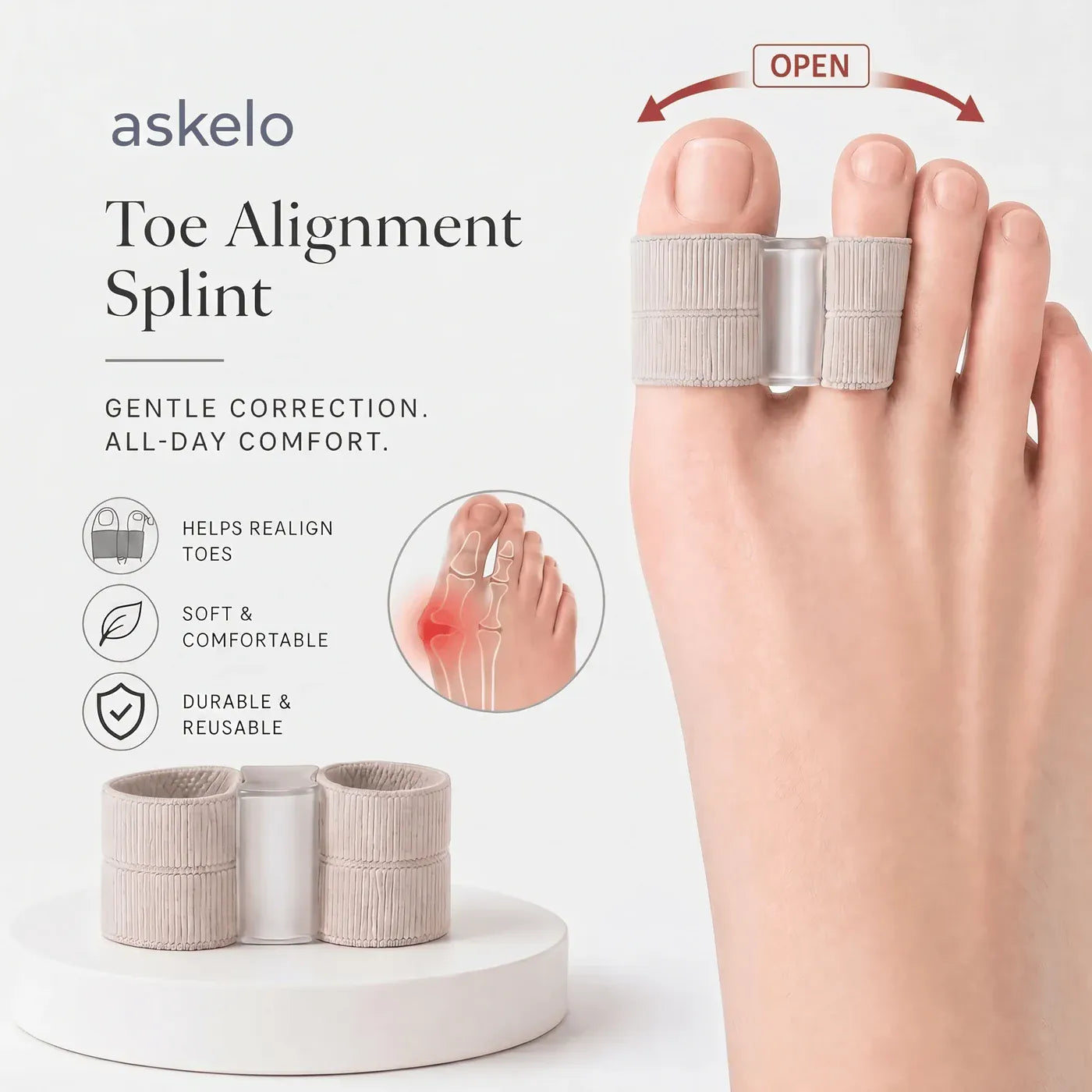 Askelo™ Bunion Aligner Fix, Correct Your Big Toe, Hallux Valgus